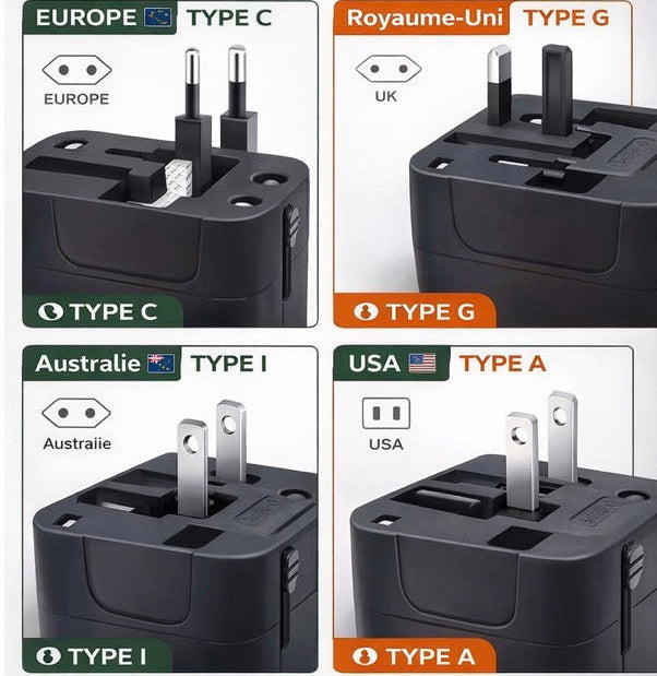 Adaptateur de Voyage Universel USB et USB-C 30W